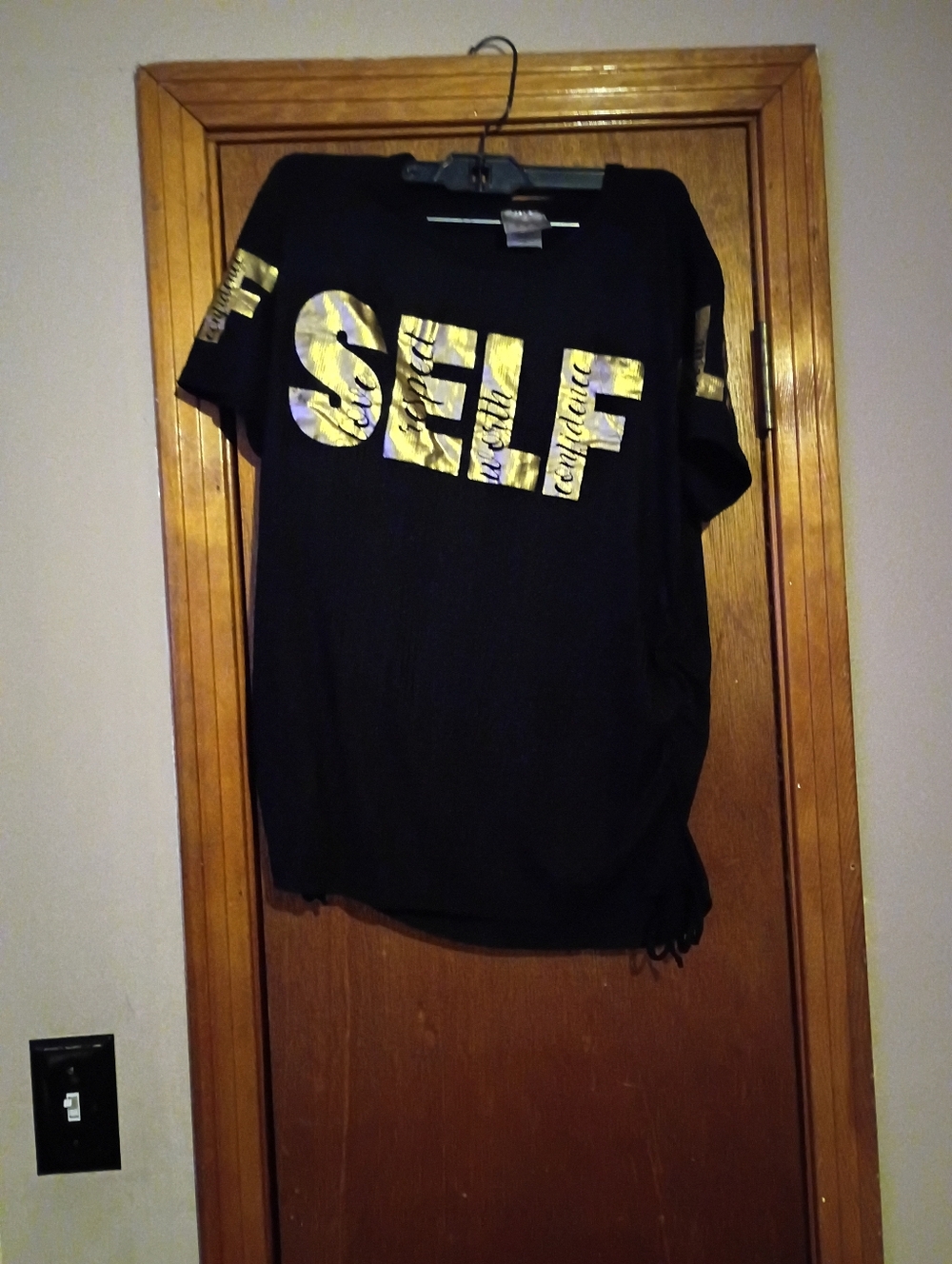 Black Tee with Metallic Gold 'Self' Graphic